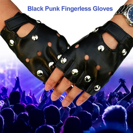 Men Half Finger Biker Driving Faux Leather Gloves Black Punk Fingerless Gloves